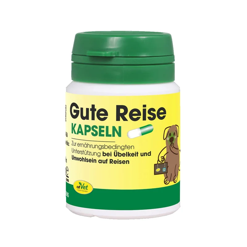 cdVet Gute Reise Kapseln – Natürliche Hilfe gegen Reiseübelkeit, Stress & Nervosität bei Hunden – Pflanzliche Beruhigung für entspannte Autofahrten, Urlaub & Tierarztbesuche
