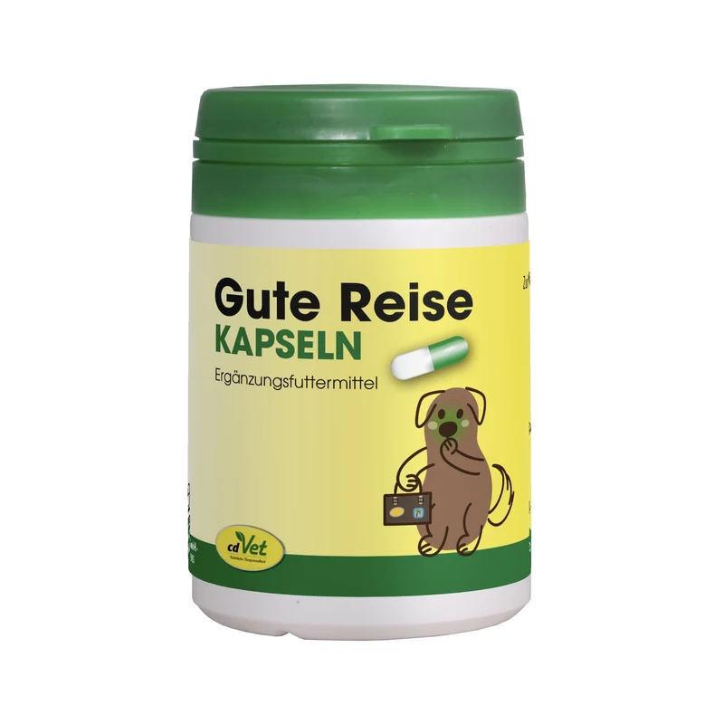 cdVet Gute Reise Kapseln – Natürliche Hilfe gegen Reiseübelkeit, Stress & Nervosität bei Hunden – Pflanzliche Beruhigung für entspannte Autofahrten, Urlaub & Tierarztbesuche
