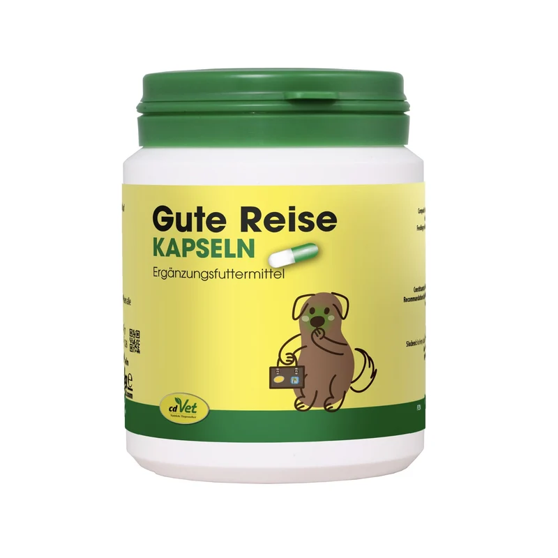 cdVet Gute Reise Kapseln – Natürliche Hilfe gegen Reiseübelkeit, Stress & Nervosität bei Hunden – Pflanzliche Beruhigung für entspannte Autofahrten, Urlaub & Tierarztbesuche