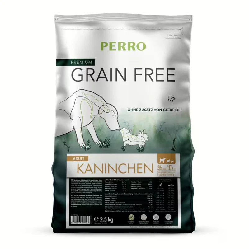 Perro Grain Free Adult Kaninchen – Getreidefreies Hundefutter für ernährungssensible & aktive Hunde mit hochwertiger Proteinquelle