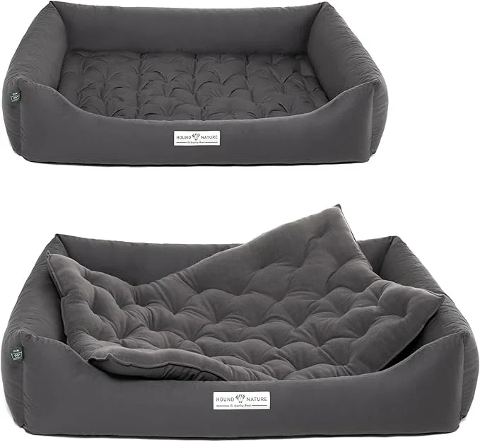 Orthopädisches Hundebett Zürich von HOUND&NATURE | Fleece-Seite | Recycelte Materialien | Oeko-Tex® Standard | Grau