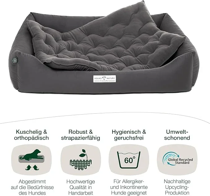 Orthopädisches Hundebett Zürich von HOUND&NATURE | Fleece-Seite | Recycelte Materialien | Oeko-Tex® Standard | Grau
