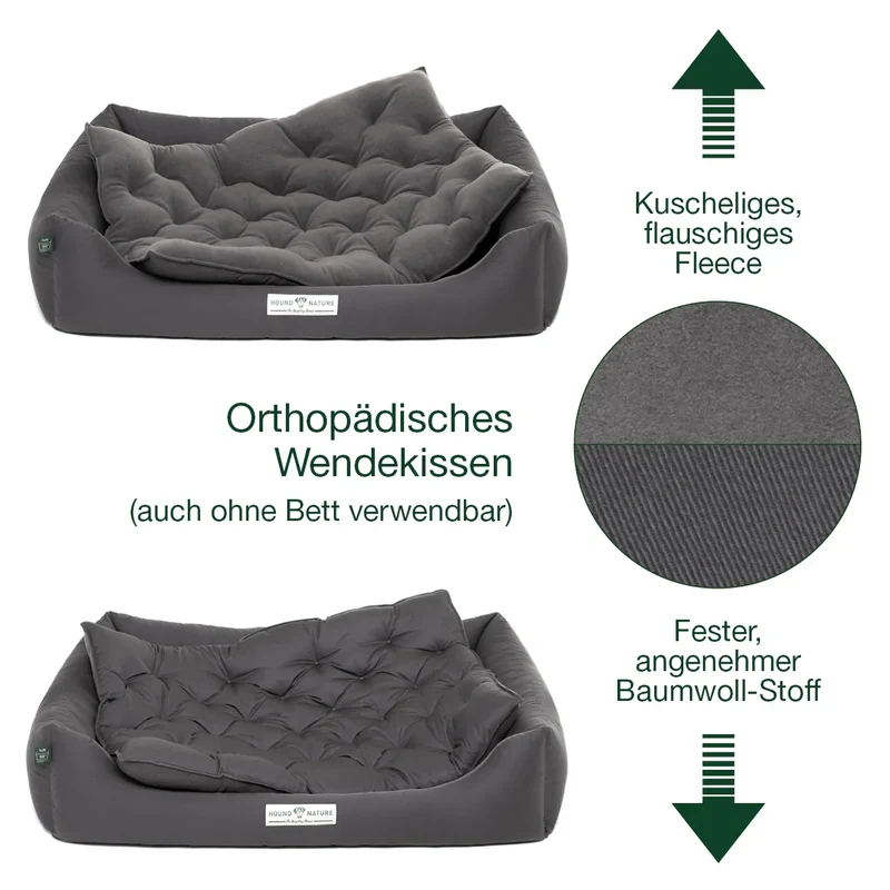 Orthopädisches Hundebett Zürich von HOUND&NATURE | Fleece-Seite | Recycelte Materialien | Oeko-Tex® Standard | Grau