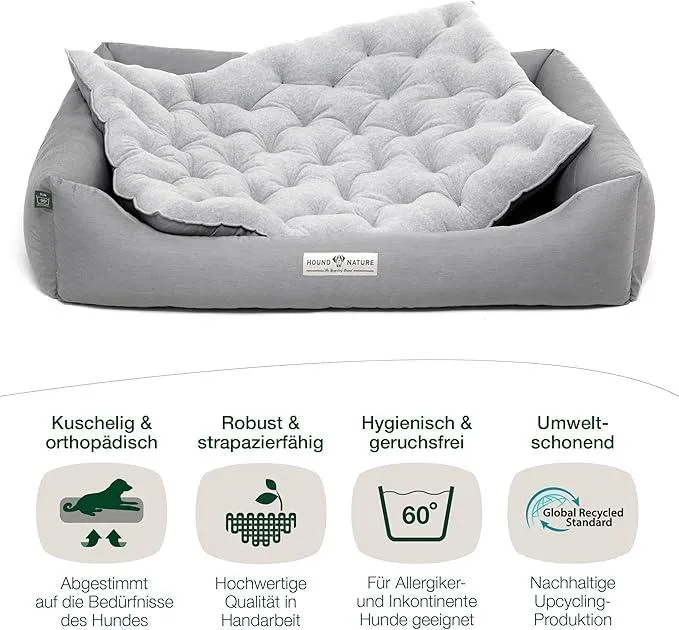 Orthopädisches Hundebett Zürich von HOUND&NATURE | Fleece-Seite | Recycelte Materialien | Oeko-Tex® Standard | Hellgrau