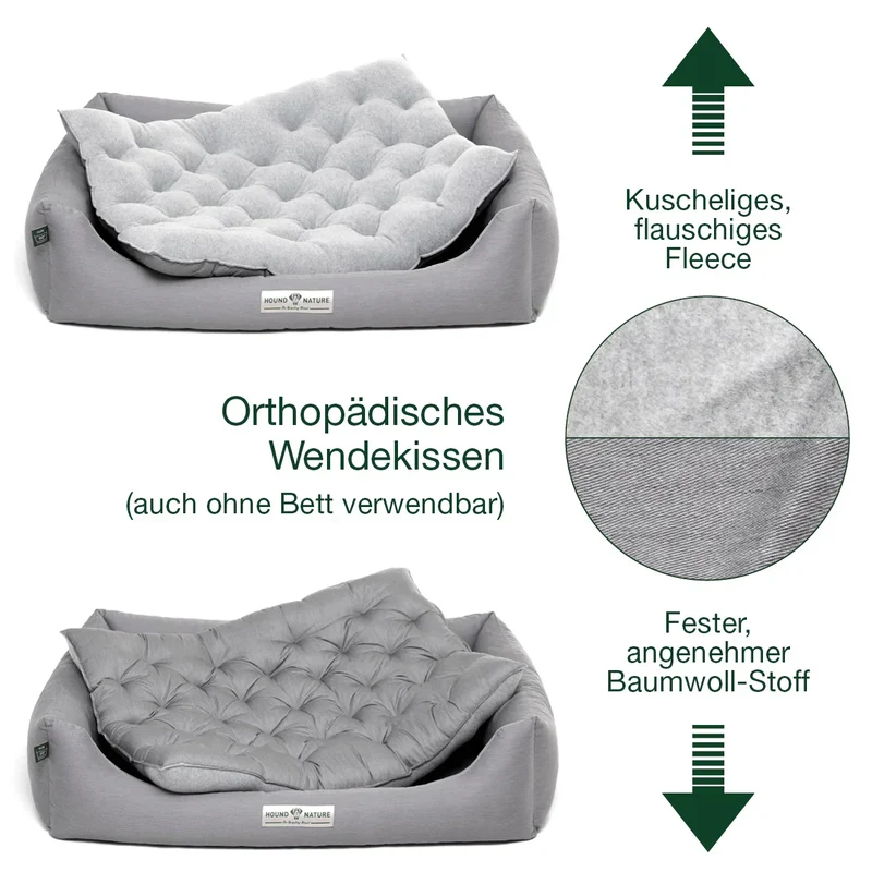 Orthopädisches Hundebett Zürich von HOUND&NATURE | Fleece-Seite | Recycelte Materialien | Oeko-Tex® Standard | Hellgrau