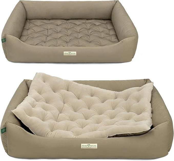 Orthopädisches Hundebett Zürich von HOUND&NATURE | Fleece-Seite | Recycelte Materialien | Oeko-Tex® Standard | Taupe