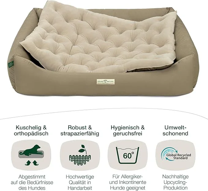 Orthopädisches Hundebett Zürich von HOUND&NATURE | Fleece-Seite | Recycelte Materialien | Oeko-Tex® Standard | Taupe