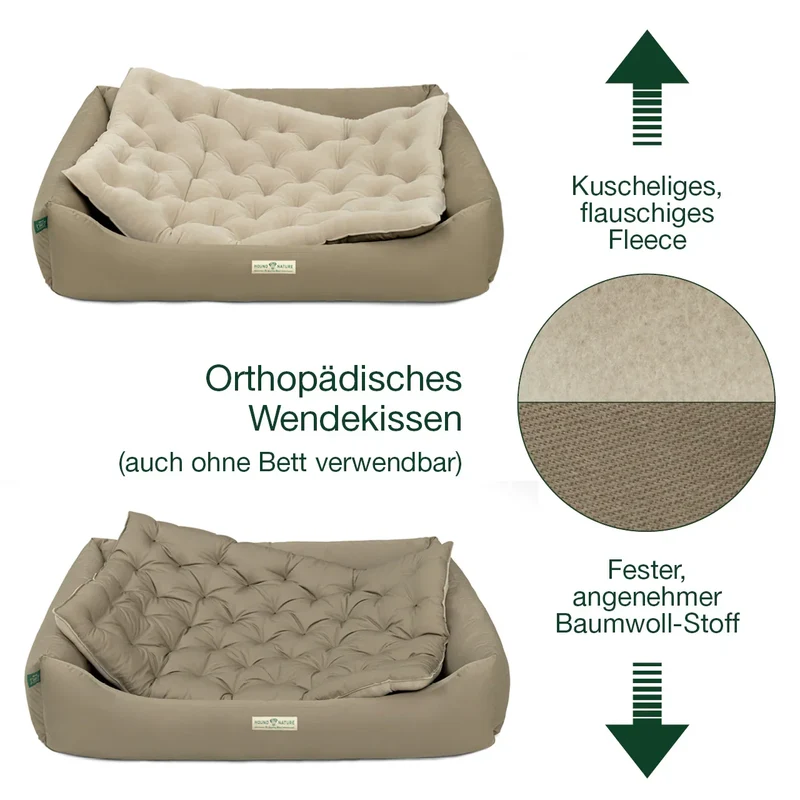 Orthopädisches Hundebett Zürich von HOUND&NATURE | Fleece-Seite | Recycelte Materialien | Oeko-Tex® Standard | Taupe