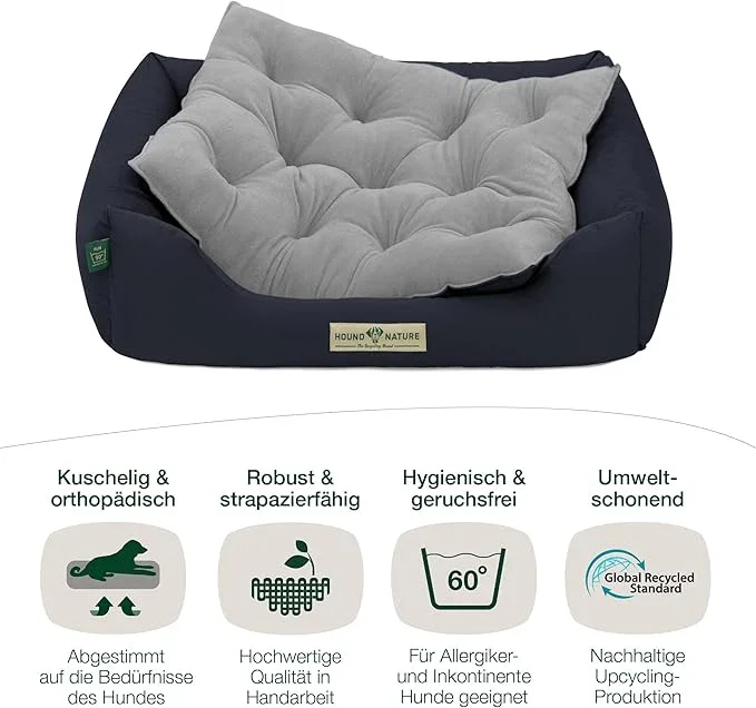 Orthopädisches Hundebett Zürich von HOUND&NATURE | Fleece-Seite | Recycelte Materialien | Oeko-Tex® Standard | Blau