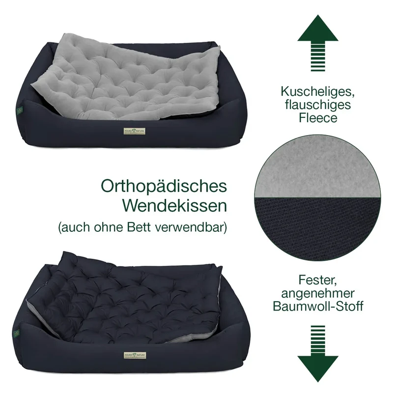 Orthopädisches Hundebett Zürich von HOUND&NATURE | Fleece-Seite | Recycelte Materialien | Oeko-Tex® Standard | Blau