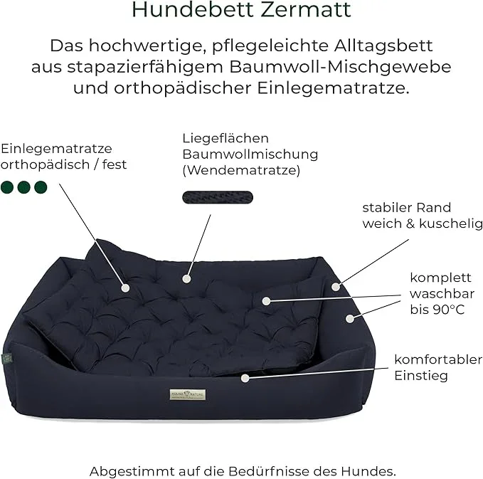 Orthopädisches Hundebett Zermatt von HOUND&NATURE | Recycelte Materialien | Oeko-Tex® Standard | Blau
