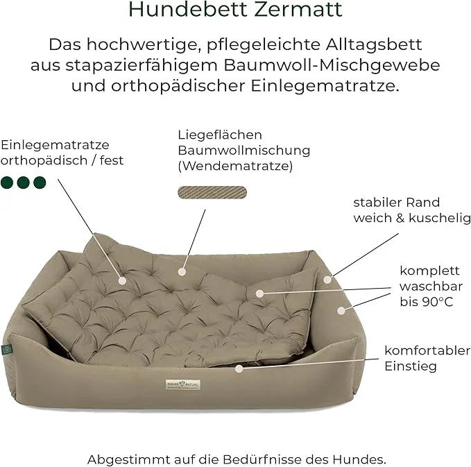 Orthopädisches Hundebett Zermatt von HOUND&NATURE | Recycelte Materialien | Oeko-Tex® Standard | Taupe