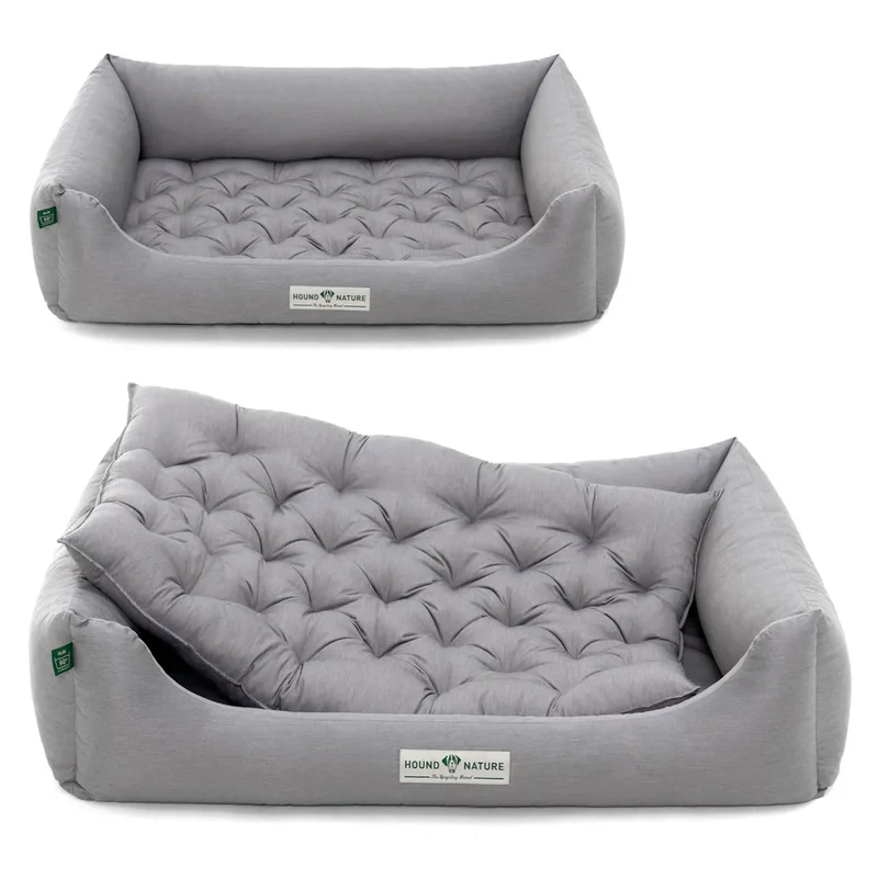 Orthopädisches Hundebett Zermatt von HOUND&NATURE | Recycelte Materialien | Oeko-Tex® Standard | Hellgrau