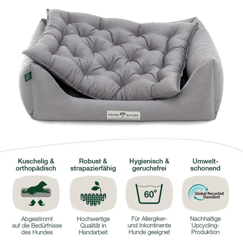 Orthopädisches Hundebett Zermatt von HOUND&NATURE | Recycelte Materialien | Oeko-Tex® Standard | Hellgrau