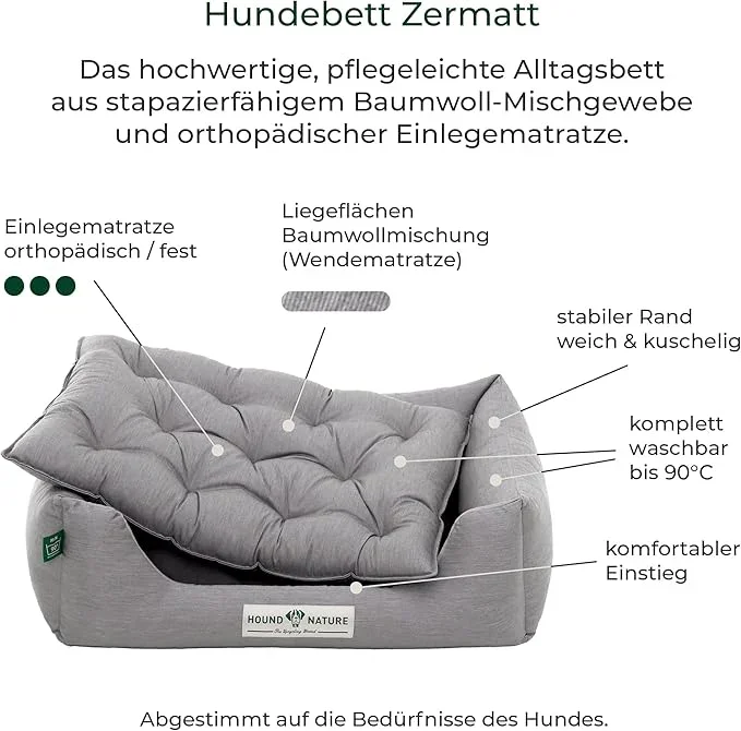 Orthopädisches Hundebett Zermatt von HOUND&NATURE | Recycelte Materialien | Oeko-Tex® Standard | Hellgrau