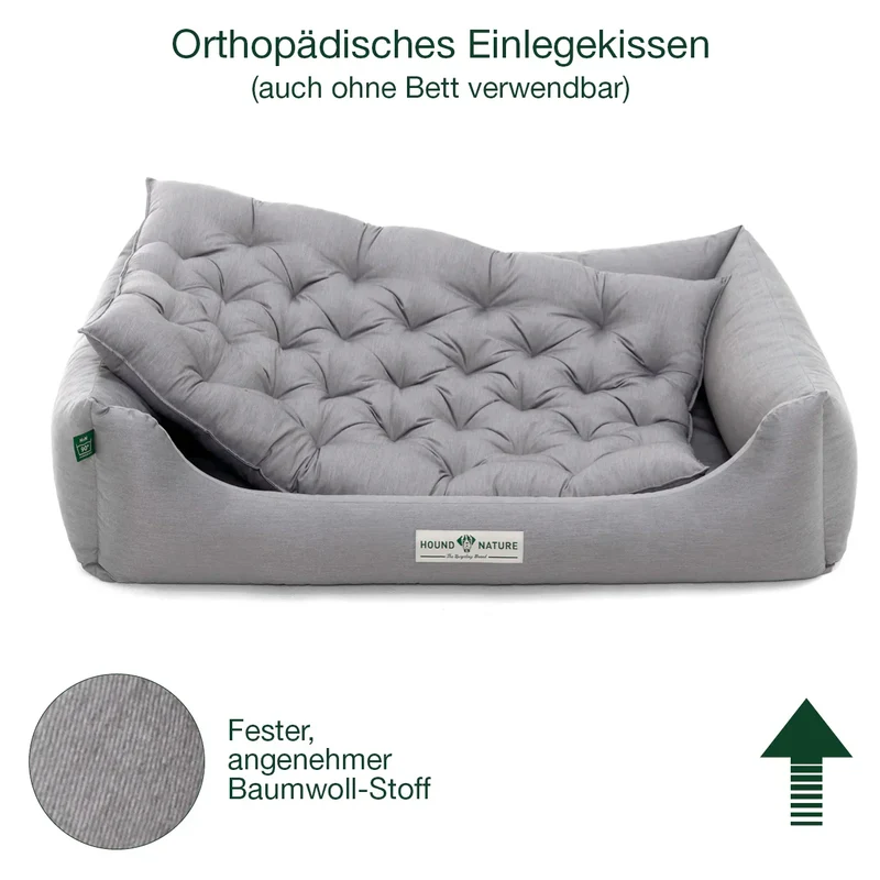 Orthopädisches Hundebett Zermatt von HOUND&NATURE | Recycelte Materialien | Oeko-Tex® Standard | Hellgrau