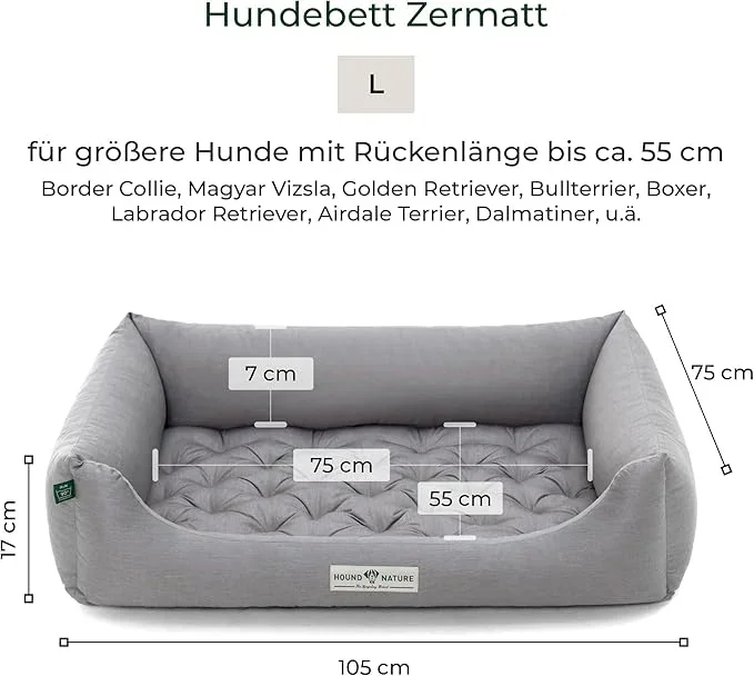 Orthopädisches Hundebett Zermatt von HOUND&NATURE | Recycelte Materialien | Oeko-Tex® Standard | Hellgrau