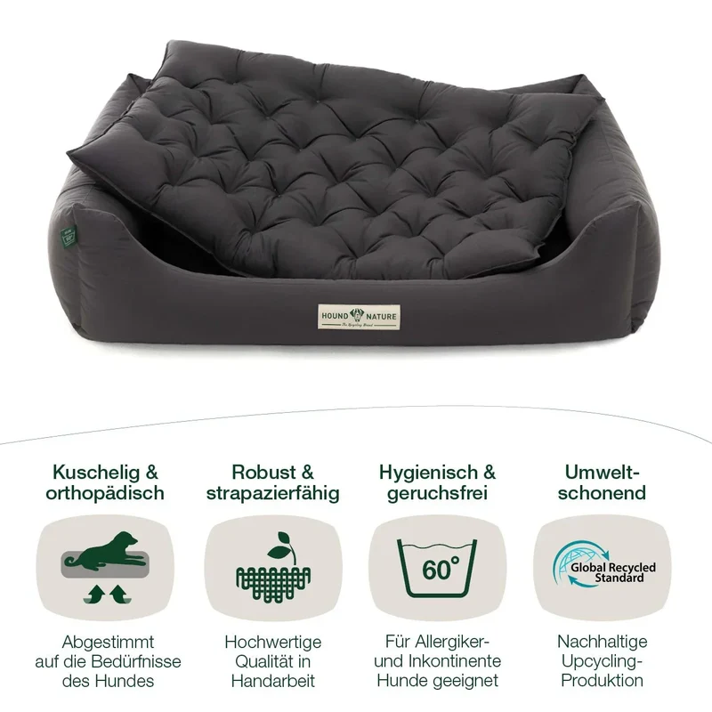 Orthopädisches Hundebett Zermatt von HOUND&NATURE | Recycelte Materialien | Oeko-Tex® Standard | Grau