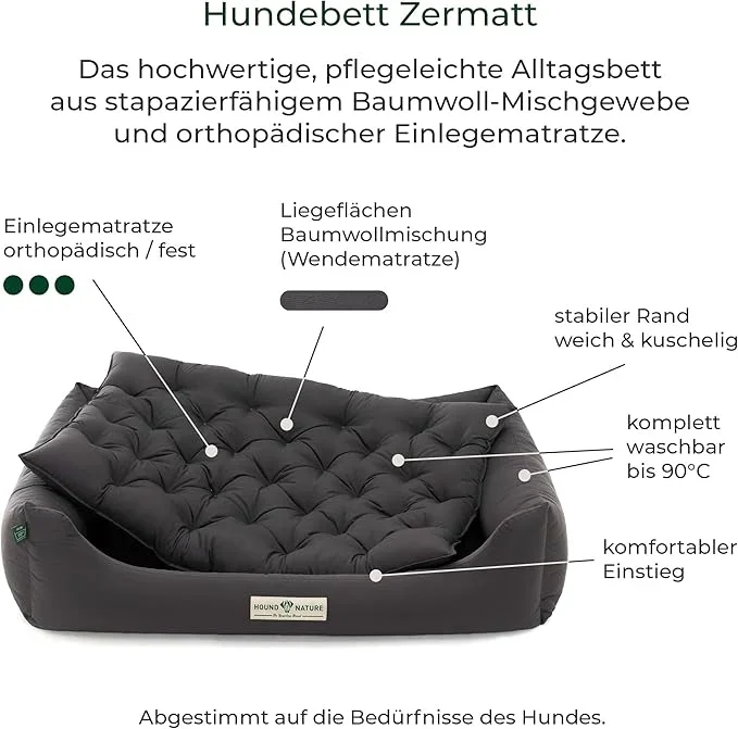 Orthopädisches Hundebett Zermatt von HOUND&NATURE | Recycelte Materialien | Oeko-Tex® Standard | Grau