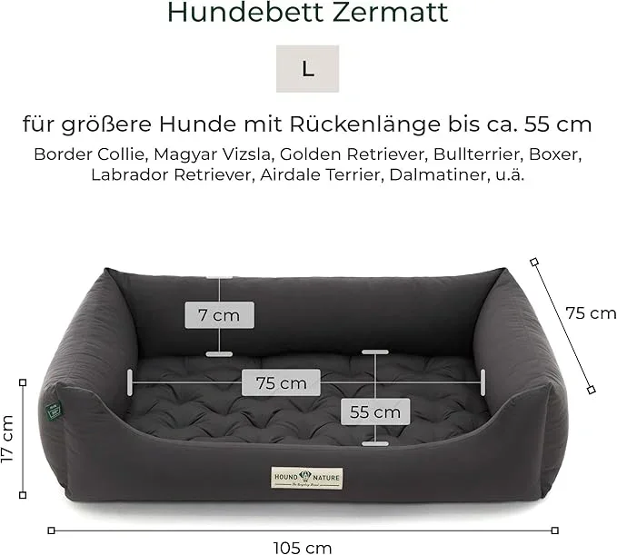 Orthopädisches Hundebett Zermatt von HOUND&NATURE | Recycelte Materialien | Oeko-Tex® Standard | Grau