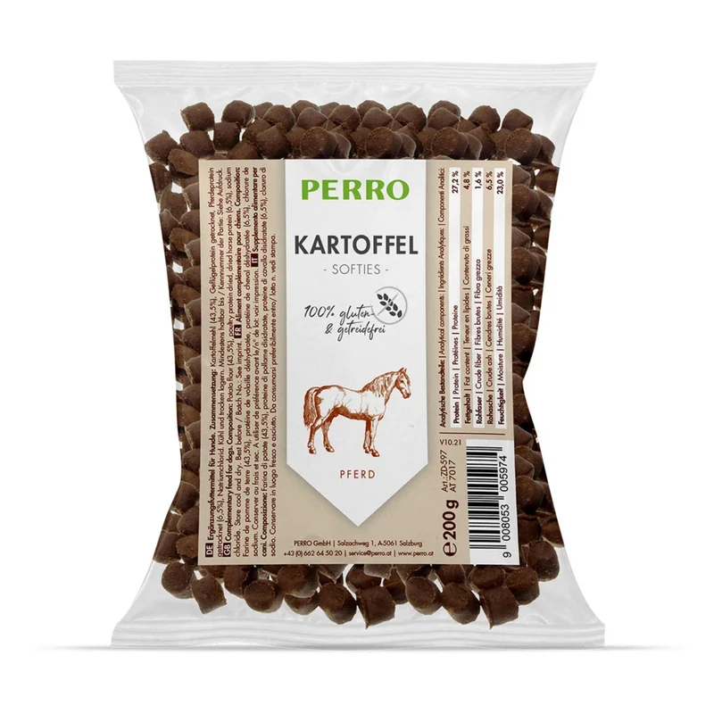 Perro Kartoffel Softies Pferd – Weiche, getreidefreie Trainingsleckerlis für sensible Hunde | Hypoallergen & glutenfrei