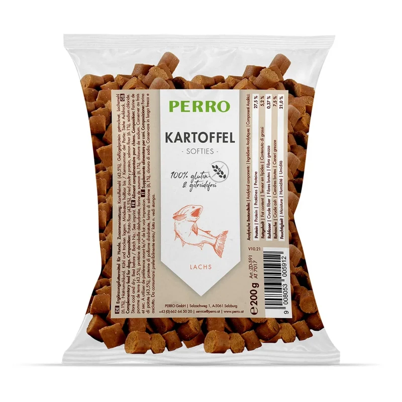 Perro Kartoffel Softies mit Lachs – Weiche Trainingssnacks für empfindliche Hunde, hypoallergen & getreidefrei