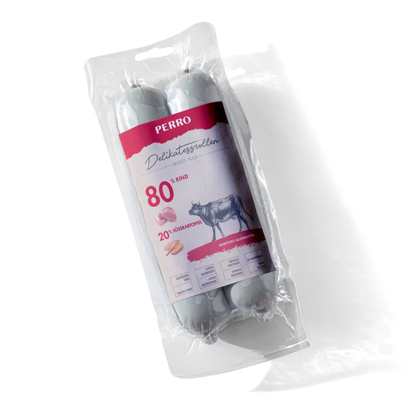 Perro Delikatessrolle No.3 Rind & Süßkartoffel – Premium Hundewurst mit 80% Single-Protein, getreidefrei & ohne Zusatzstoffe für sensible Hunde & Allergiker