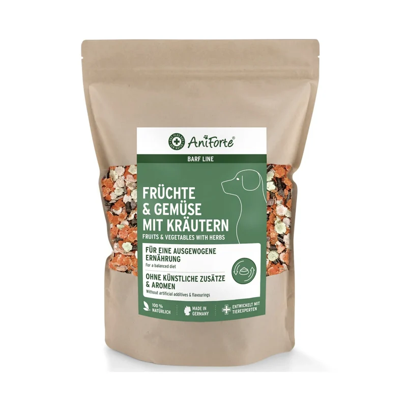 AniForte Früchte & Gemüse mit Kräutern Flocken – Natürliche BARF-Ergänzung für Hunde, Glutenfrei & Nährstoffreich