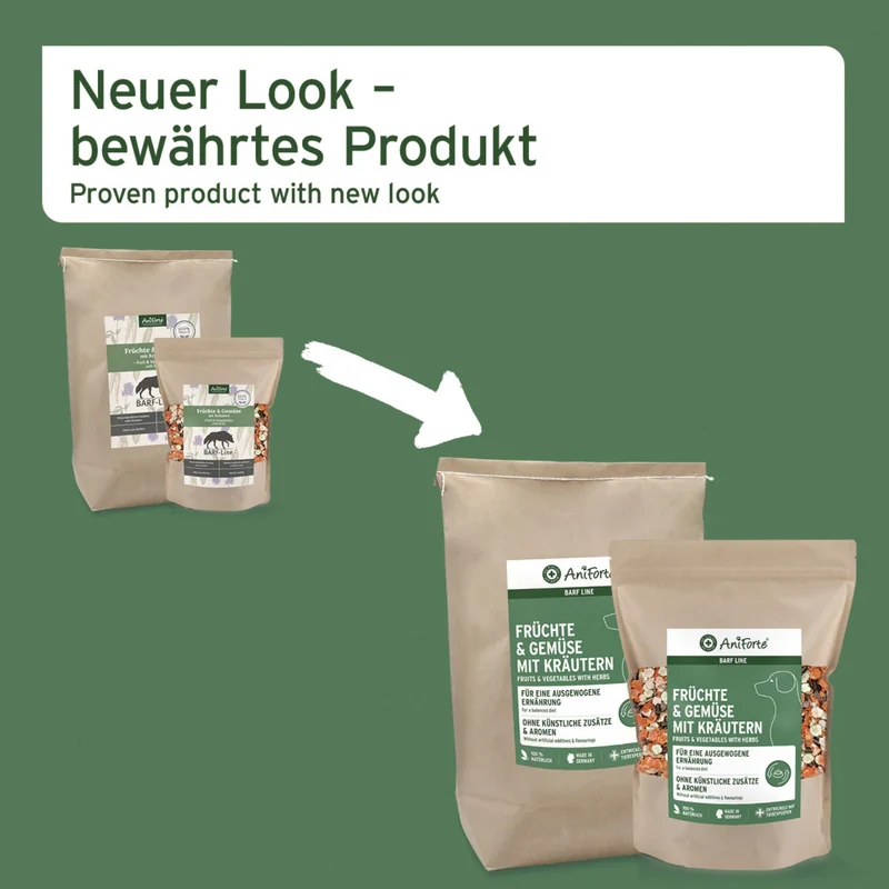 AniForte Früchte & Gemüse mit Kräutern Flocken – Natürliche BARF-Ergänzung für Hunde, Glutenfrei & Nährstoffreich