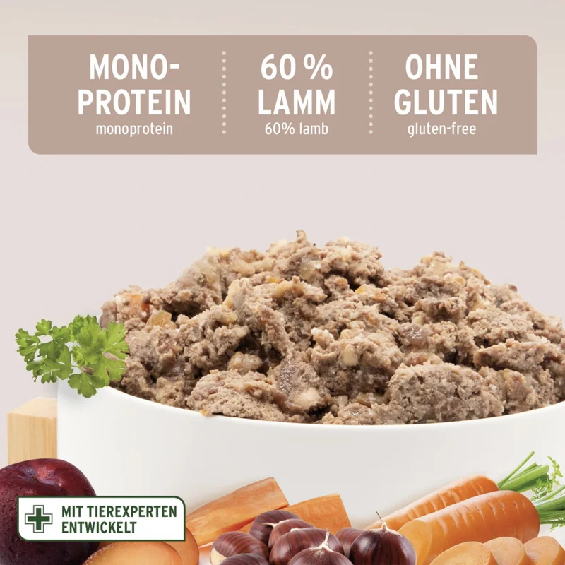 AniForte Pure Nature Farms Lamb Nassfutter für sensible Hunde – 100% Lamm, glutenfrei, mit herzhaftem Gemüse