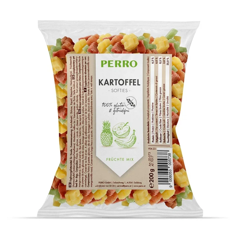 Perro Kartoffel Softies Früchte – Weiche Trainingssnacks mit Kartoffel, Käse & Frucht für sensible Hunde