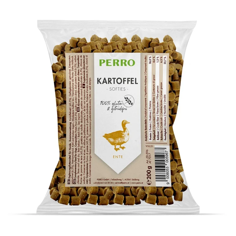 Perro Kartoffel Softies mit Ente – Weiche Trainingssnacks für Hunde, getreidefrei & hypoallergen, ideal für sensible Vierbeiner jeden Alters