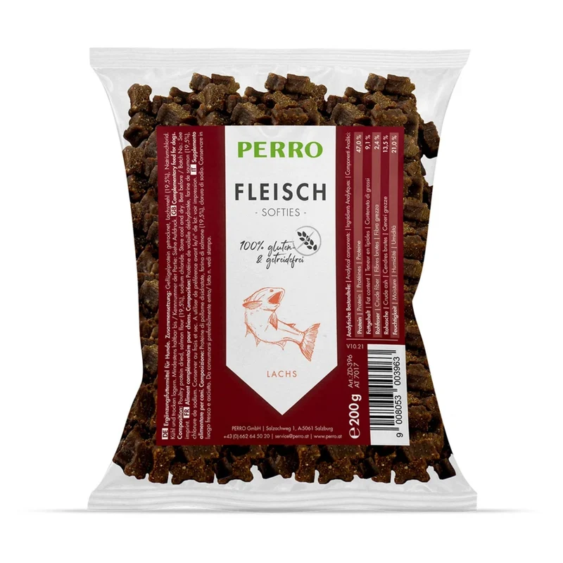 Perro Fleisch Softies Lachs – Weiche Trainingssnacks für Hunde, Glutenfrei & Getreidefrei, Ideal für Belohnung & Training