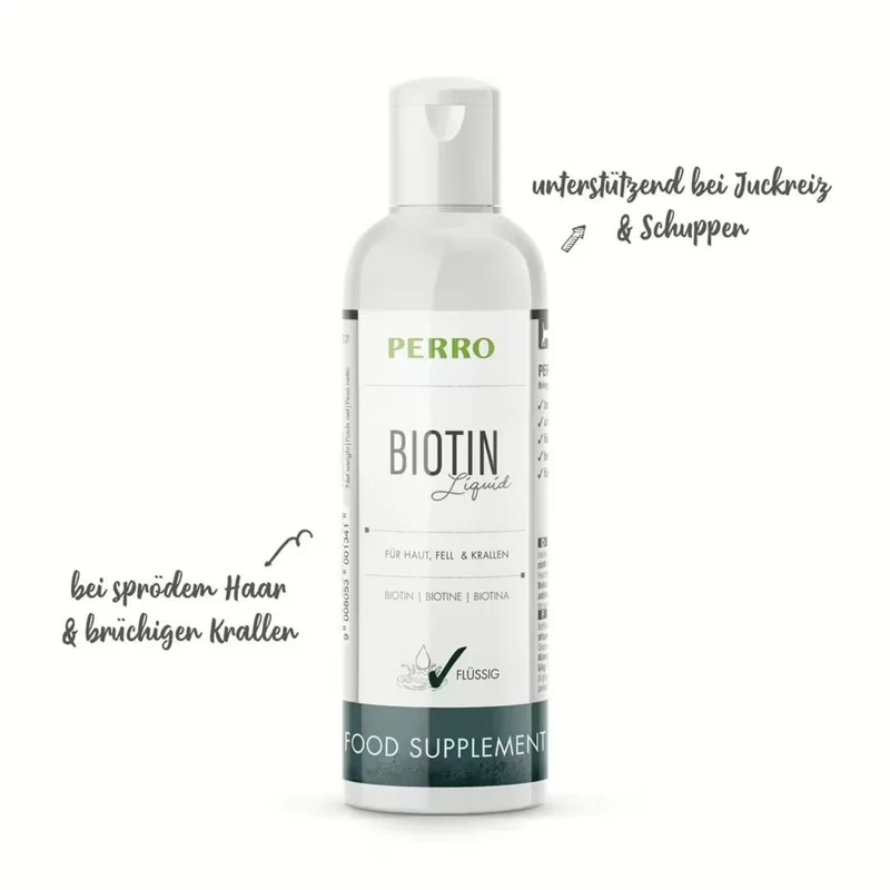 Perro Biotin Spezial flüssig – Biotin für Hunde gegen Juckreiz, Schuppen & brüchige Krallen | Für glänzendes Fell & gesunde Haut
