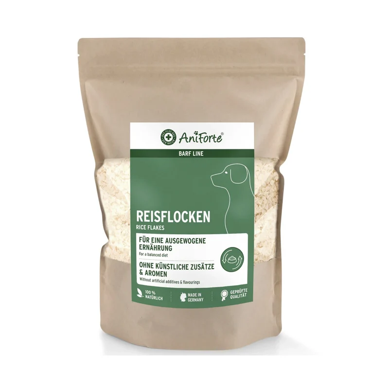AniForte Reisflocken für Hunde – Glutenfreie BARF-Ergänzung, Naturbelassen & Leicht Verdaulich