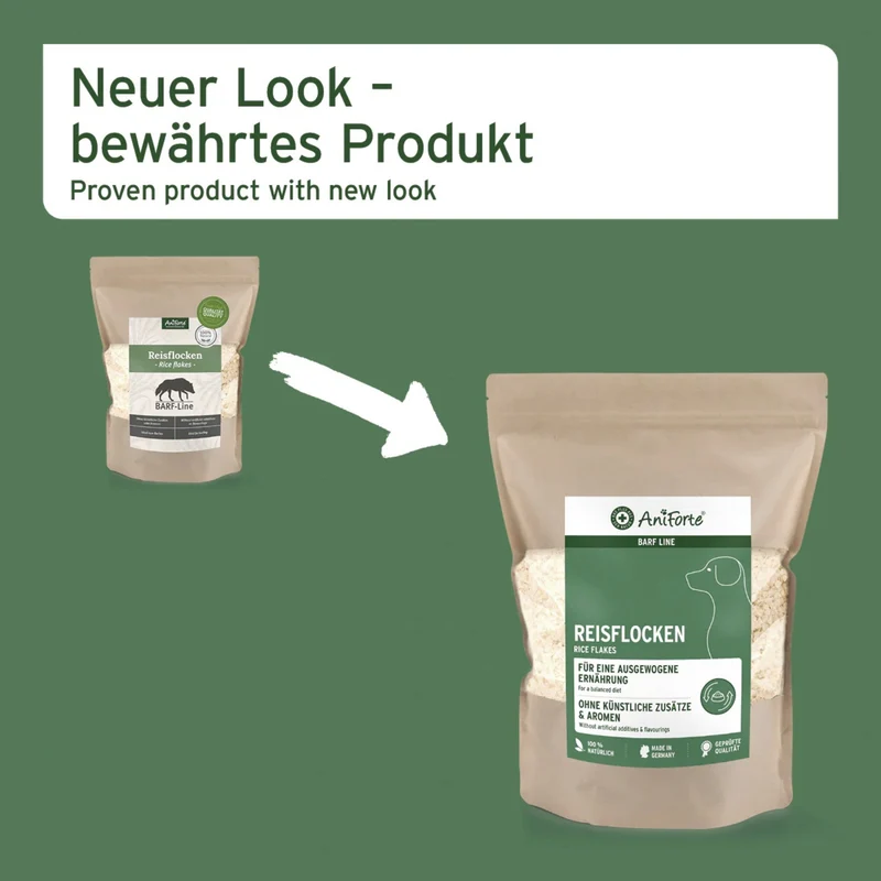 AniForte Reisflocken für Hunde – Glutenfreie BARF-Ergänzung, Naturbelassen & Leicht Verdaulich