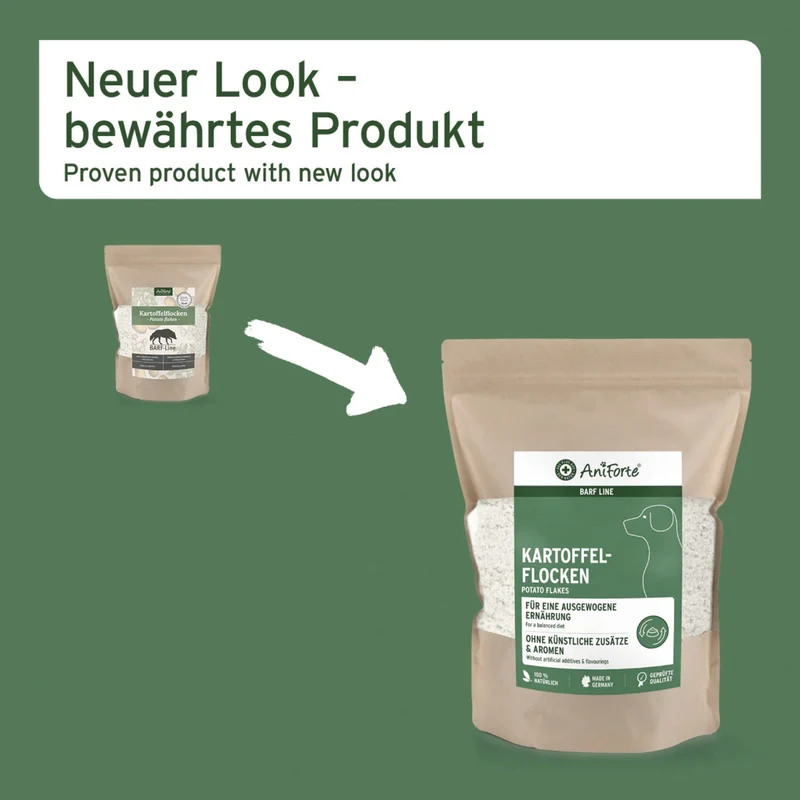 AniForte Kartoffelflocken für Hunde – Getreidefreie BARF-Ergänzung, Proteinreich & Glutenfrei, Natürliche Ballaststoffe