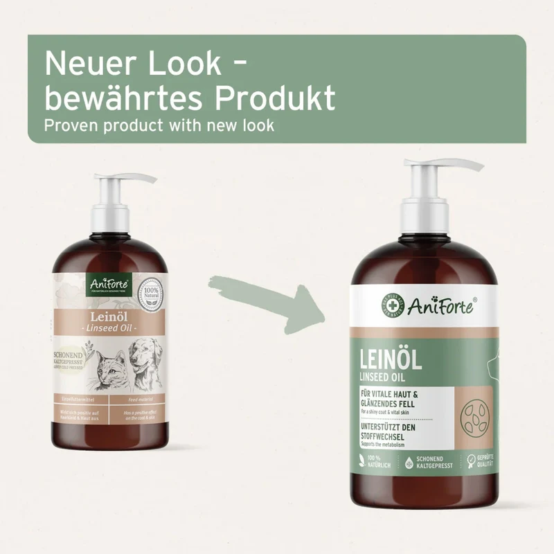 AniForte Leinöl für Hunde – Kaltgepresst für glänzendes Fell & gesunde Haut – reich an Omega-3 & 6