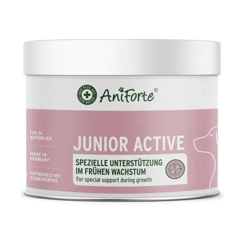 AniForte Junior Active – Natürliche Nahrungsergänzung für Welpen & Junghunde mit Grünlippmuschel, Teufelskralle & Vitaminen