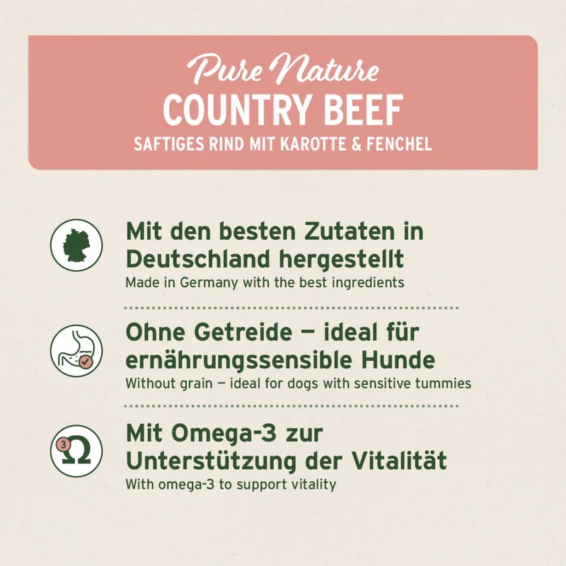 AniForte Pure Nature Country Beef Premium Nassfutter – 100% Rind, getreidefrei & reich an Omega-3 für gesunde Hunde