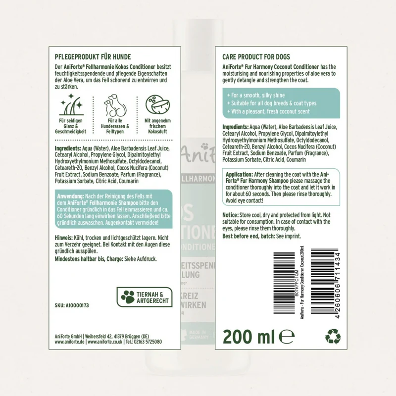 AniForte Kokos Conditioner für Hunde – Natürliche Fellpflege gegen Verfilzungen & Knoten für weiches, glänzendes Fell
