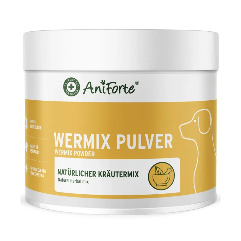AniForte WermiX Pulver für Hunde – Natürliches Kräuterpulver zur Unterstützung nach Wurmkur – Mit Thymian, Beifuß, Wermut & Salbei für eine schnelle Erholung