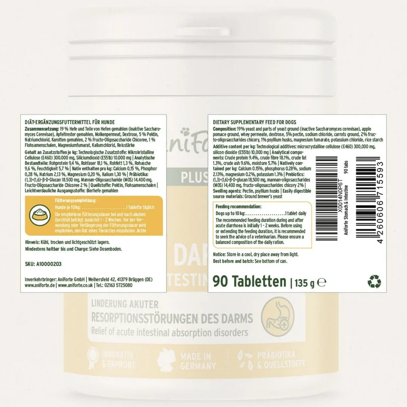 AniForte PLUS Magen & Darm Tabletten für Hunde – Natürliche Unterstützung bei Verdauungsproblemen, Durchfall & Blähungen – Expertenformel zur Stärkung der Darmflora