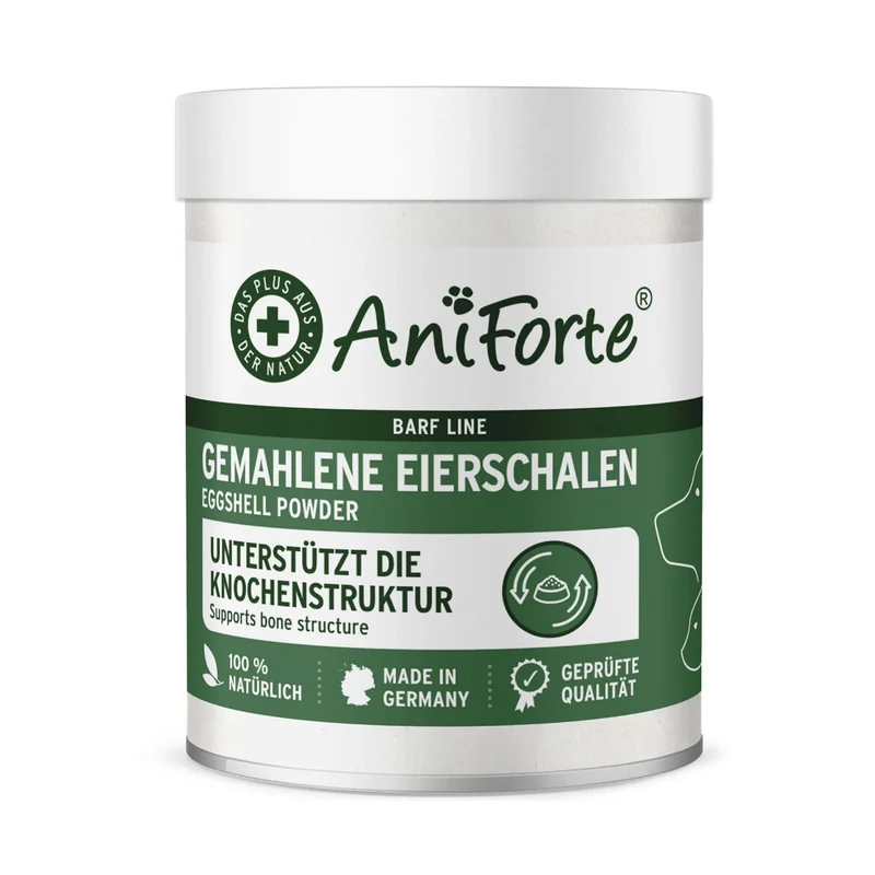 AniForte Gemahlene Eierschalen für Hunde & Katzen - Natürliches Calcium für starke Knochen & Zähne, Premium Nahrungsergänzung beim BARFen