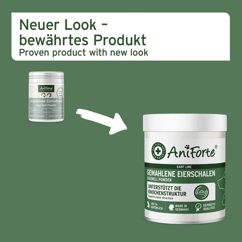 AniForte Gemahlene Eierschalen für Hunde & Katzen - Natürliches Calcium für starke Knochen & Zähne, Premium Nahrungsergänzung beim BARFen