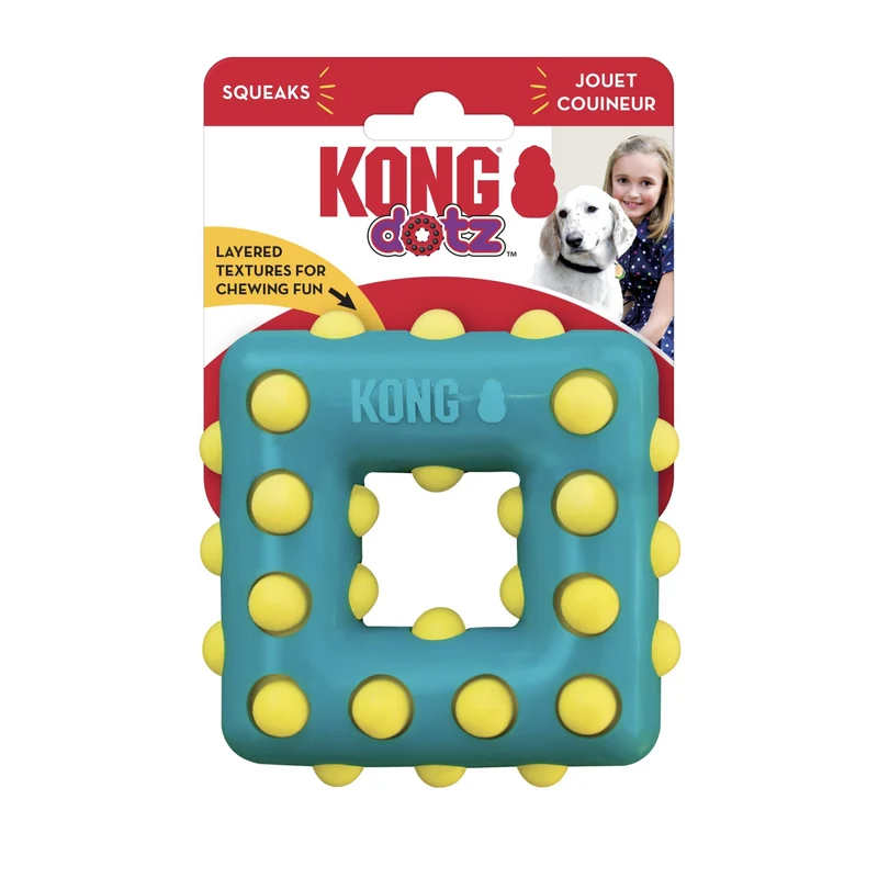 KONG Dotz Square – Robustes Kauspielzeug mit Zahnpflege-Effekt für intensive Kauer & gelangweilte Hunde