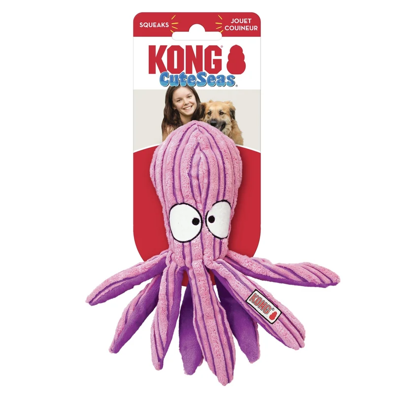 KONG CuteSeas Octopus – Interaktives Hundespielzeug mit Quietscher & Knisterfolie für Welpen und kleine Hunde