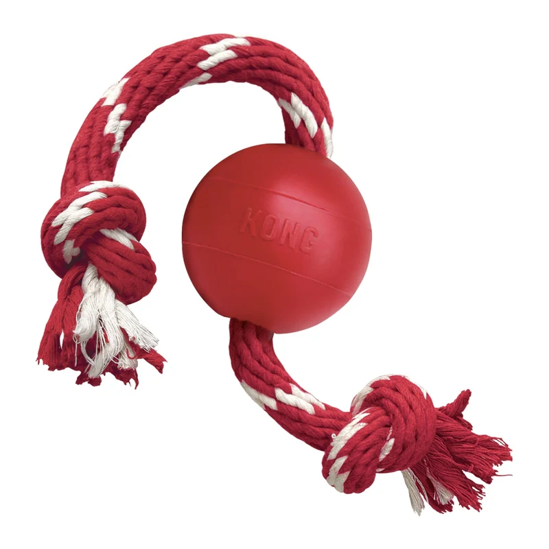 KONG Ball mit Seil – Robustes Hundespielzeug aus Naturkautschuk für Apportieren, Zerren & Kauen