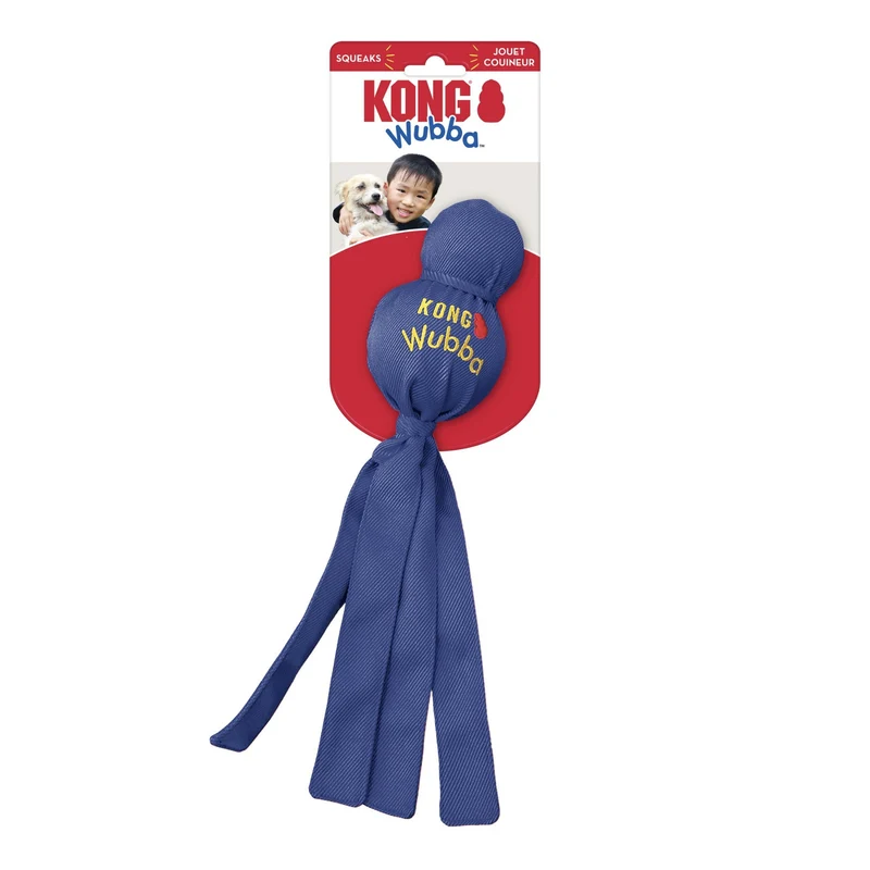 KONG Wubba – Robustes Hundespielzeug mit Squeaker für aktive Apportier- und Zerrspiele