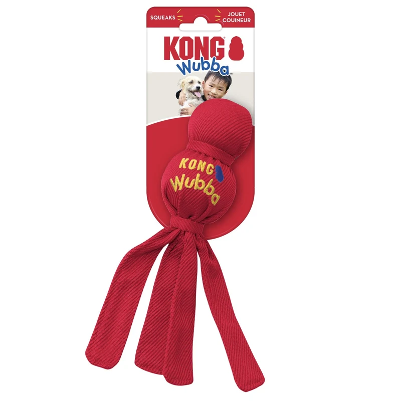 KONG Wubba – Robustes Hundespielzeug mit Squeaker für aktive Apportier- und Zerrspiele